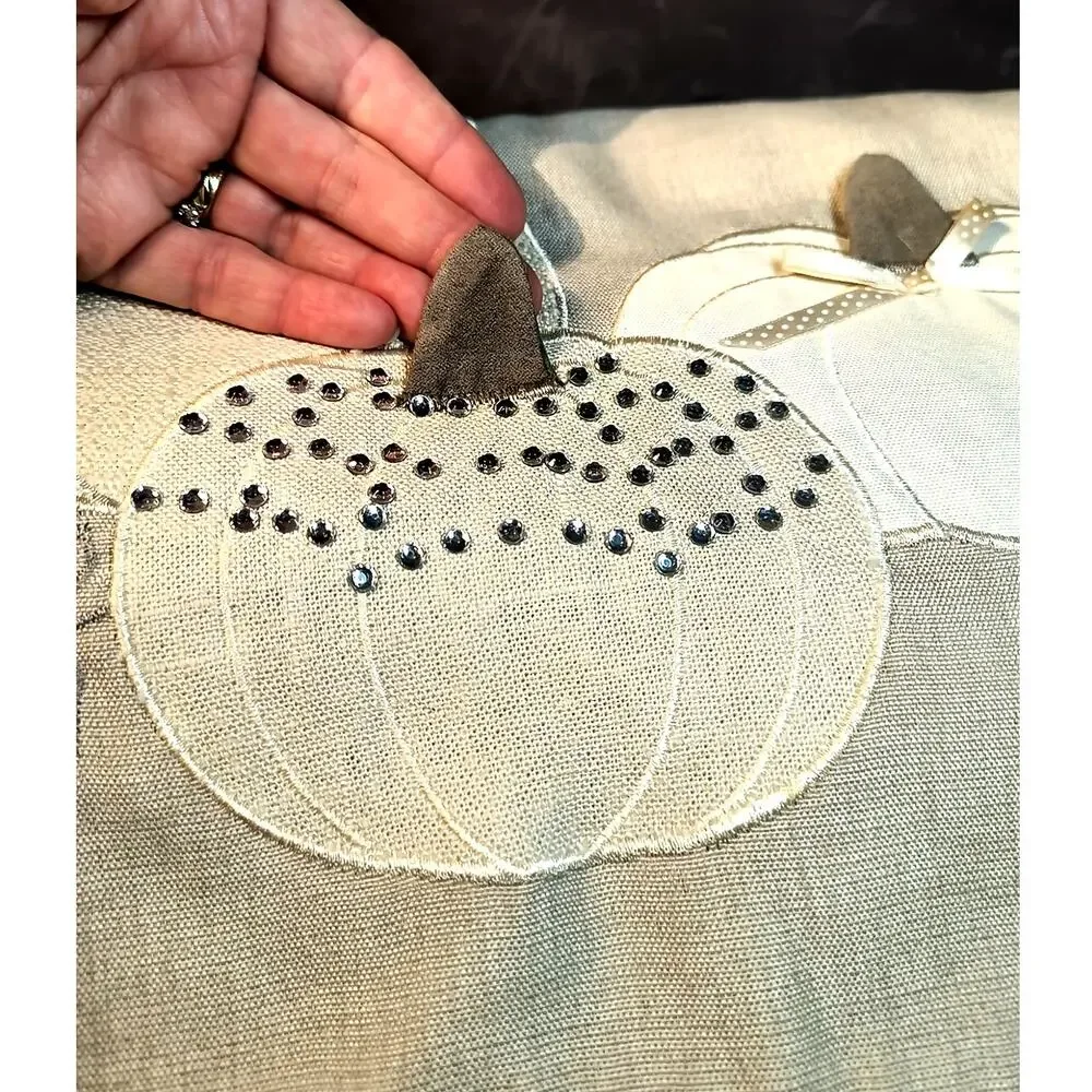 2102. Gray Tan Fall Pumpkin Table Runner Linens by Witch Crafters 6 Feet
